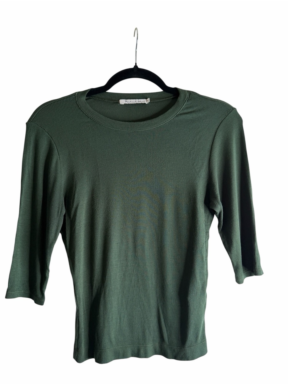 Ribbed Crewneck Top in Forest Green by Michael Stars